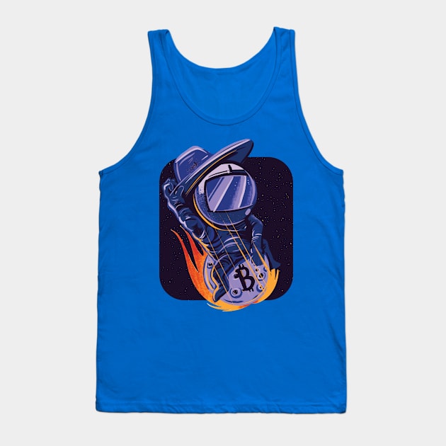 Funny Crypto Astronaut Riding Bidcoin to the Moon Tank Top by Popculture Tee Collection